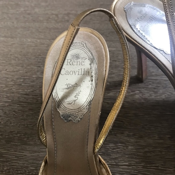 Rene Caovilla Gold Beaded Sling Back Heel Sz 7 - Picture 2 of 7
